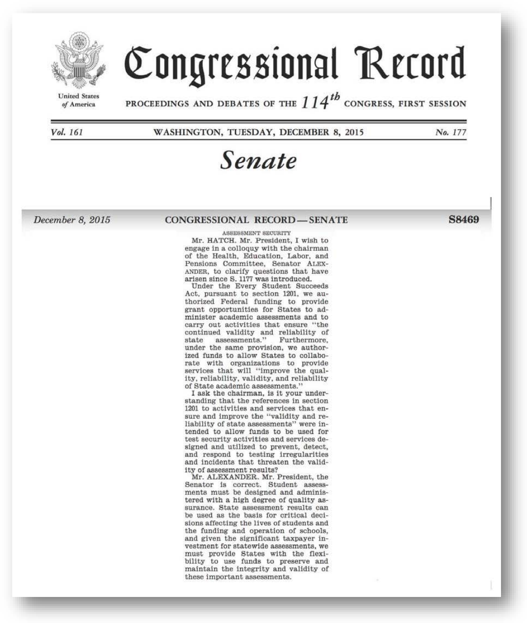 Peer review congressional record for K-12 assessments